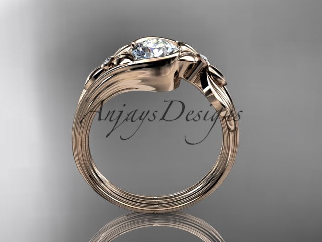 Nature inspired round brilliant lab grown diamond engagement ring in 14k rose gold