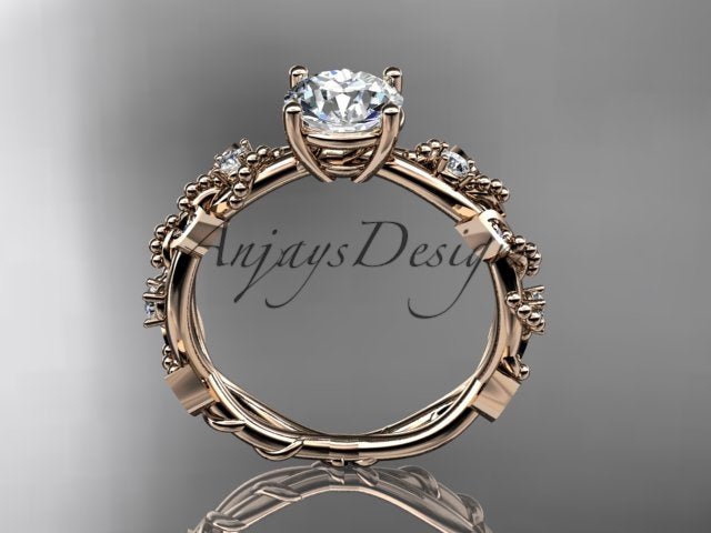 Nature inspired round brilliant lab grown diamond ring in 14k rose gold