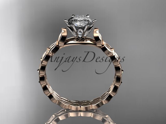 Nature inspired round brilliant lab grown diamond proposal ring in 14k rose gold