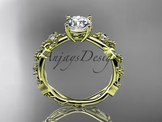 Nature inspired round brilliant lab grown diamond ring in 14k yellow gold