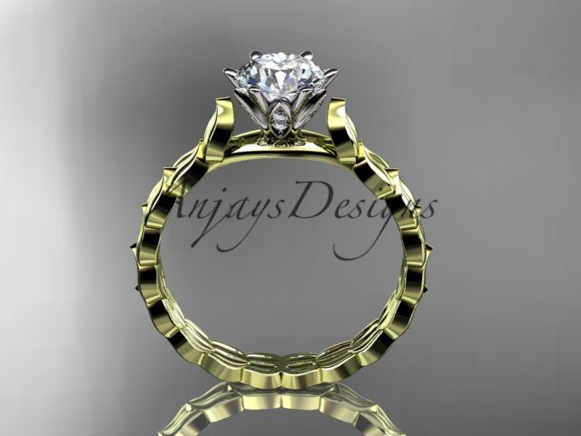 Nature inspired round brilliant lab grown diamond proposal ring in 14k yellow gold