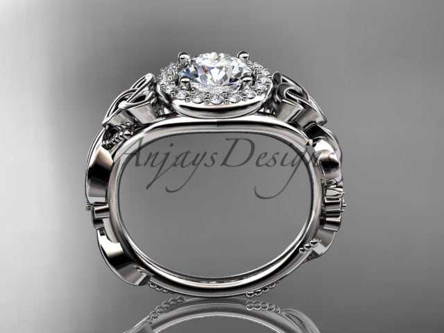 1 Carat Round Lab Grown Diamond Ring Celtic Halo Nature Inspired Engagement Ring