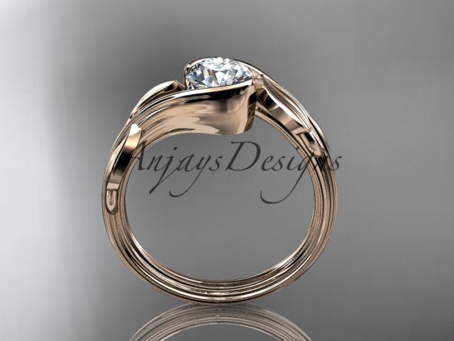 Nature Inspired Engagement Ring 1 Carat Round Diamond Ring Lab Grown Leaf and Vine Ring IGI Certified - AnjaysDesigns