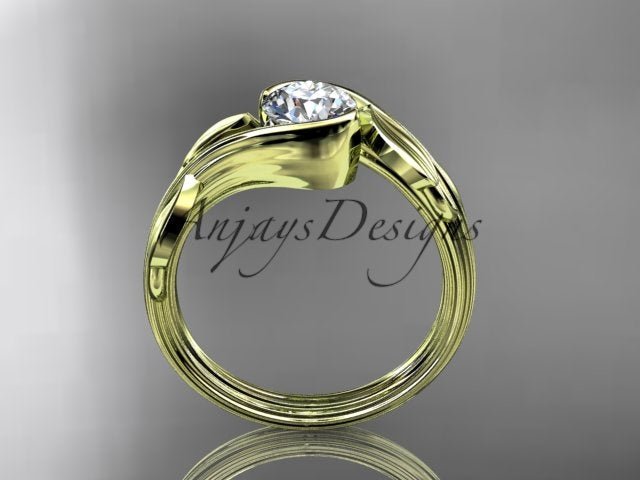 Nature Inspired Engagement Ring 1 Carat Round Diamond Ring Lab Grown Leaf and Vine Ring IGI Certified - AnjaysDesigns
