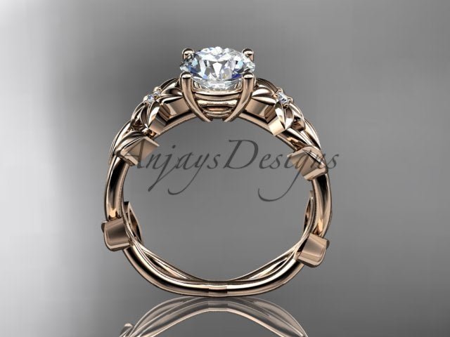 Round Diamond Nature Inspired Engagement Ring Lab Grown Diamond Unique Wedding Rings - AnjaysDesigns