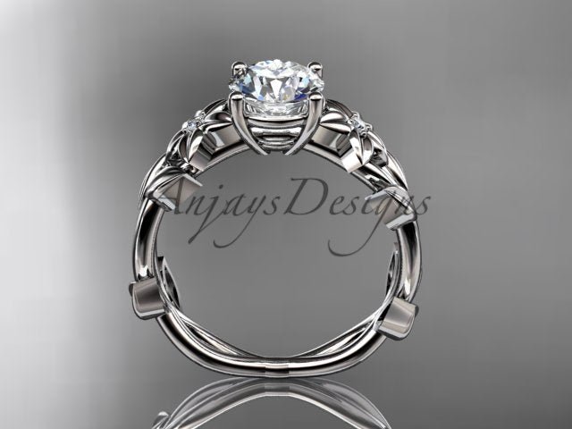 Round Diamond Nature Inspired Engagement Ring Lab Grown Diamond Unique Wedding Rings - AnjaysDesigns