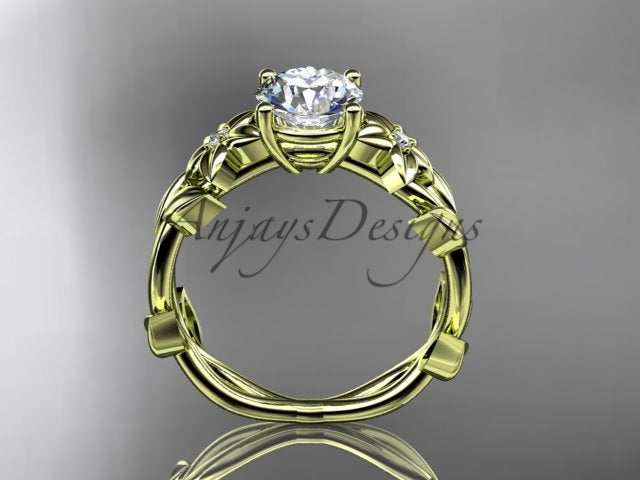 Round Diamond Nature Inspired Engagement Ring Lab Grown Diamond Unique Wedding Rings
