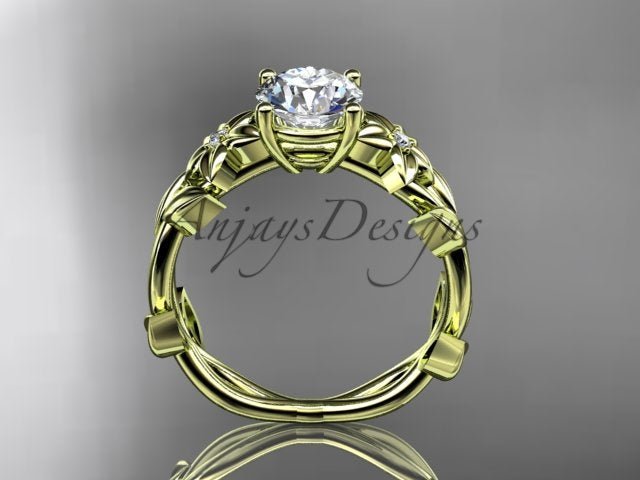 Round Diamond Nature Inspired Engagement Ring Lab Grown Diamond Unique Wedding Rings - AnjaysDesigns
