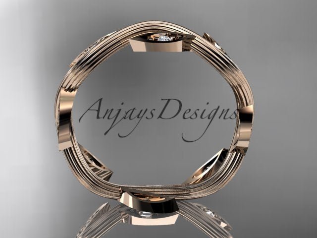 Nature Inspired Leaf Ring Lab Grown Diamond Dainty Wedding Band - AnjaysDesigns