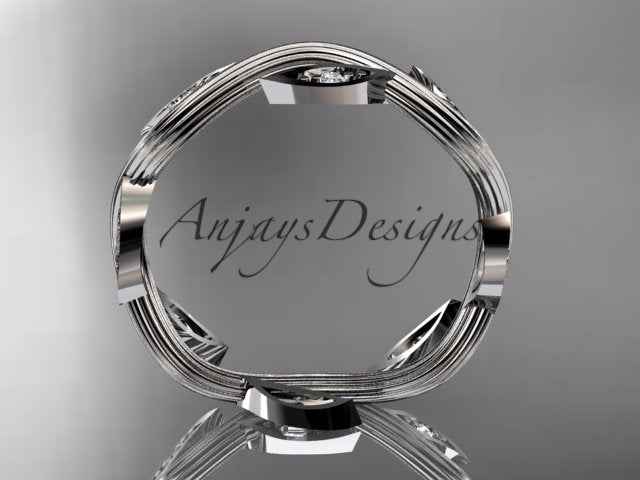 Nature Inspired Leaf Ring Lab Grown Diamond Dainty Wedding Band