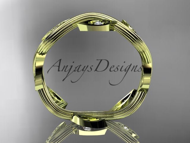Nature Inspired Leaf Ring Lab Grown Diamond Dainty Wedding Band - AnjaysDesigns