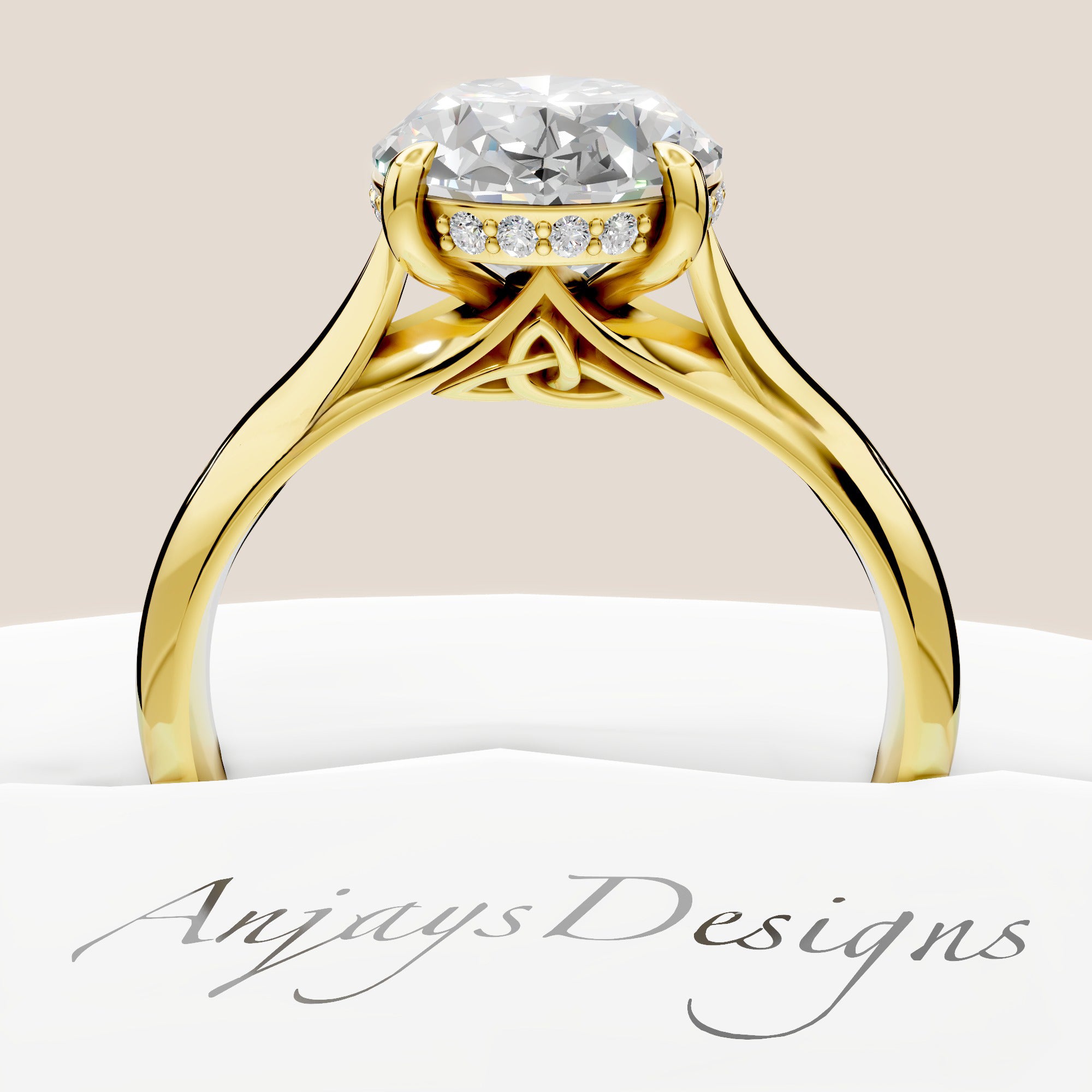 Celtic Diamond Engagement Ring 3 Carat Oval Lab Grown Diamond Hidden Halo Wedding Ring