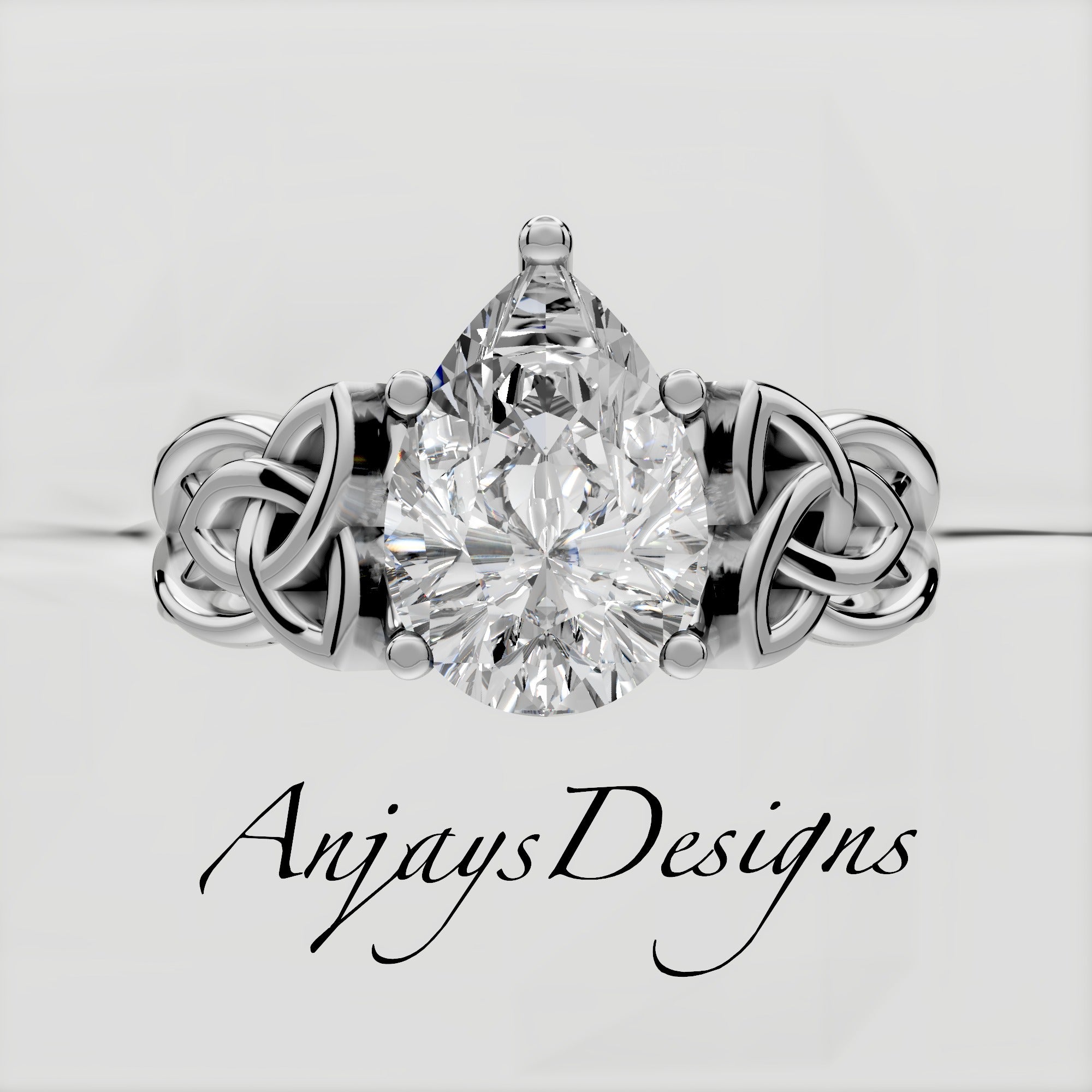 Celtic Engagement Ring 2 Carat Pear Cut Lab Grown Diamond Solitaire Ring