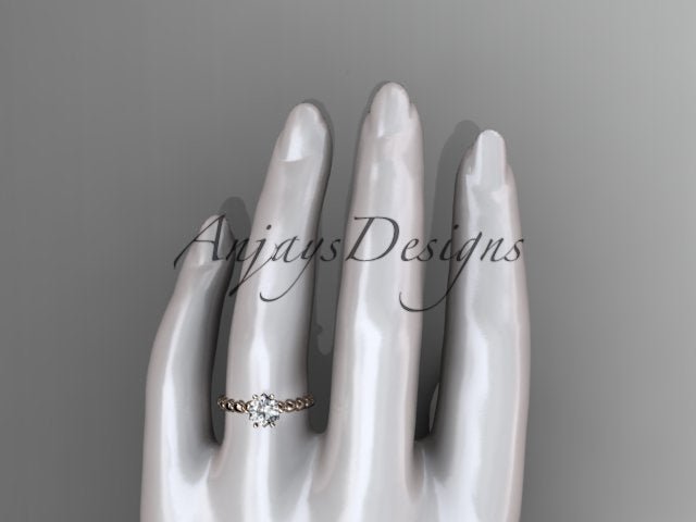 Dainty Minimalist 1 Carat IGI Certified Round Cut Lab Grown Diamond Engagement Ring Petite Band Nature Inspired - AnjaysDesigns