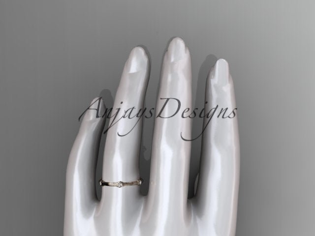 Petite Diamond Wedding Band Thin Wedding Band Nature Inspired Delicate Ring - AnjaysDesigns