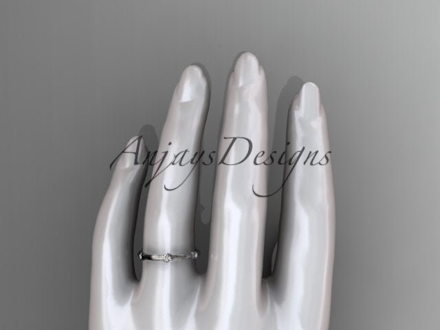 Petite Diamond Wedding Band Thin Wedding Band Nature Inspired Delicate Ring - AnjaysDesigns