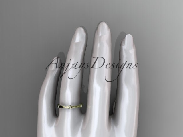 Petite Diamond Wedding Band Thin Wedding Band Nature Inspired Delicate Ring - AnjaysDesigns