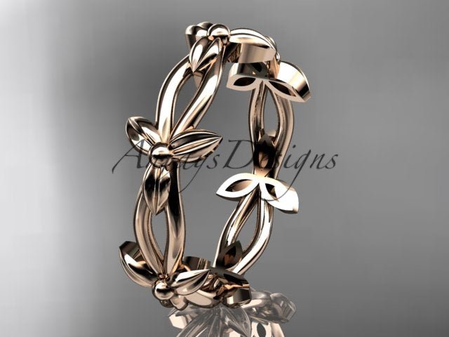 Petite Flower Wedding Band Floral Nature Inspired Ring Dainty Minimalist Ring - AnjaysDesigns