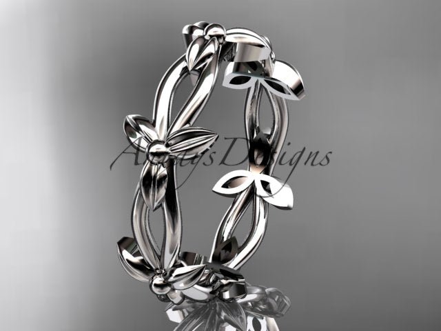 Petite Flower Wedding Band Floral Nature Inspired Ring Dainty Minimalist Ring - AnjaysDesigns