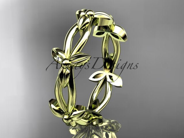 Petite Flower Wedding Band Floral Nature Inspired Ring Dainty Minimalist Ring - AnjaysDesigns