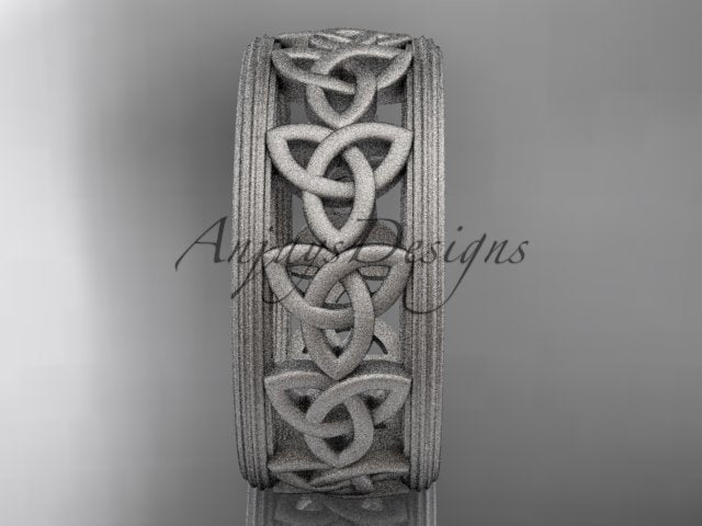 Front view of platinum ring with interlocking Celtic knot details