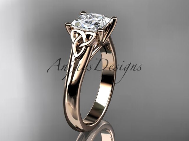 Princess Cut Lab Grown Diamond Ring 14K White Gold Engagement Ring Irish Celtic Engagement Ring IGI Certified - AnjaysDesigns