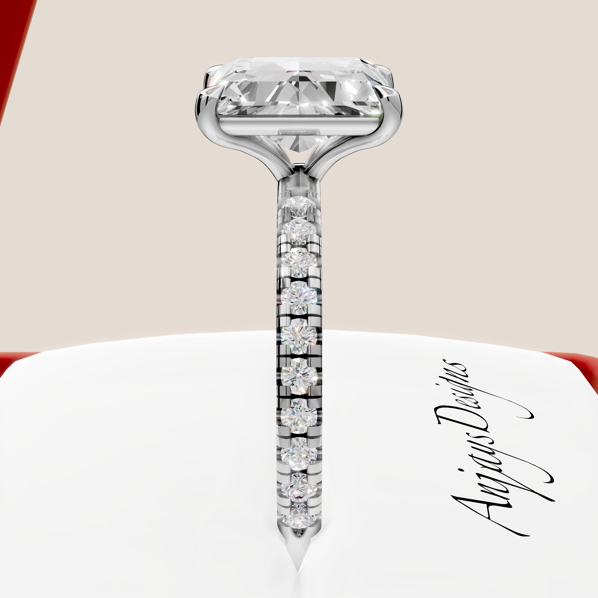 3 Carat Radiant Cut Lab Grown Diamond Engagement Ring Pave Diamond Wedding Ring
