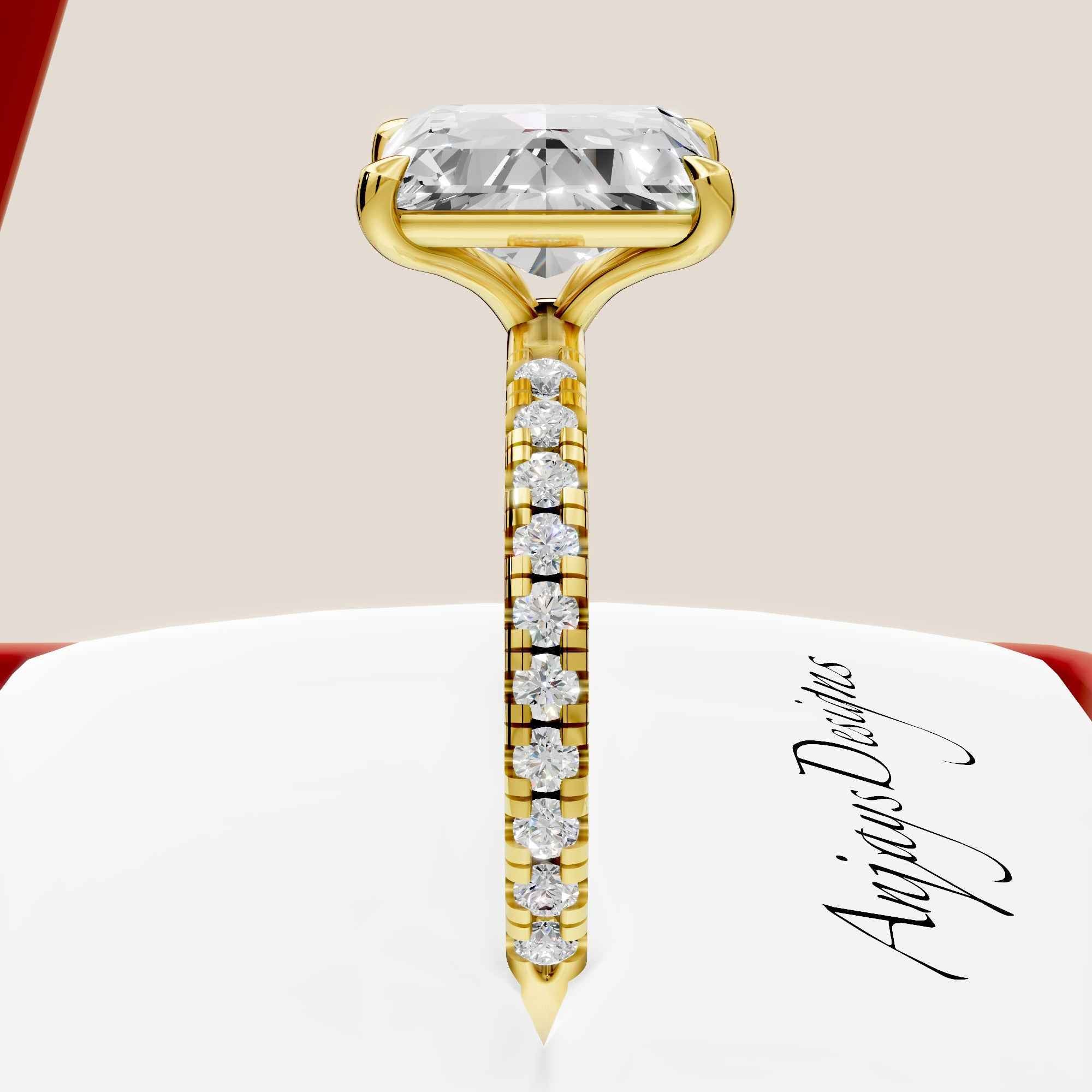 3 Carat Radiant Cut Lab Grown Diamond Engagement Ring Pave Diamond Wedding Ring