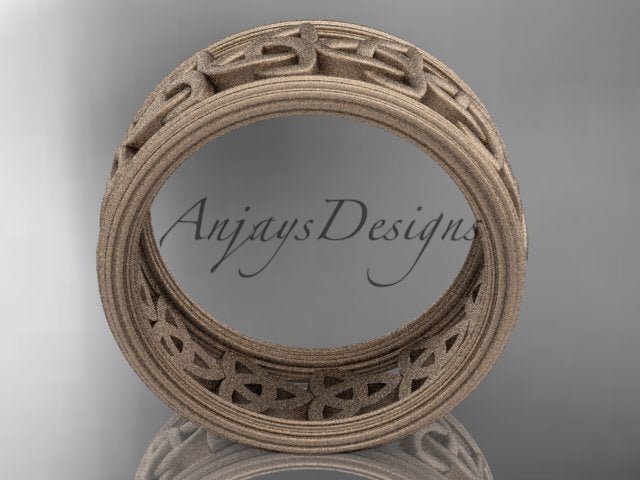 Rose gold wedding band showing its continuous trinity knot pattern