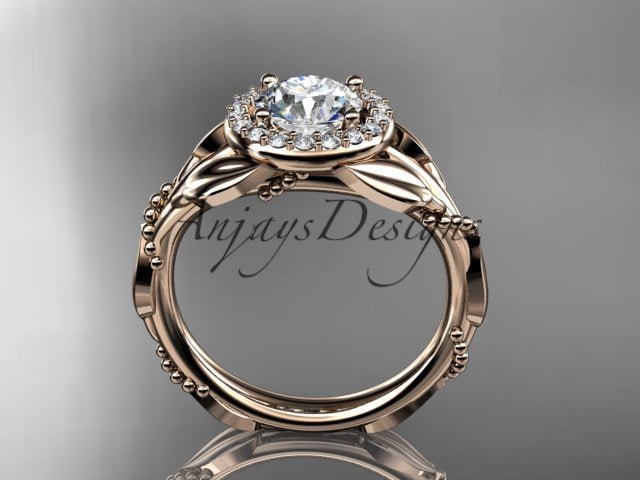 1 Carat Round Brilliant Lab Grown Diamond Nature Inspired Engagement Ring Leaf Vine CVD Diamond Ring - AnjaysDesigns