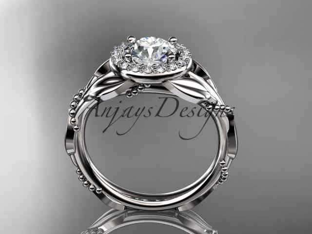 1 Carat Round Brilliant Lab Grown Diamond Nature Inspired Engagement Ring Leaf Vine CVD Diamond Ring