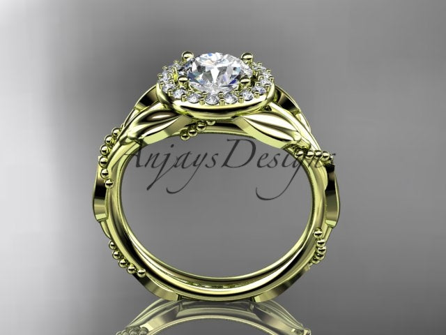 1 Carat Round Brilliant Lab Grown Diamond Nature Inspired Engagement Ring Leaf Vine CVD Diamond Ring