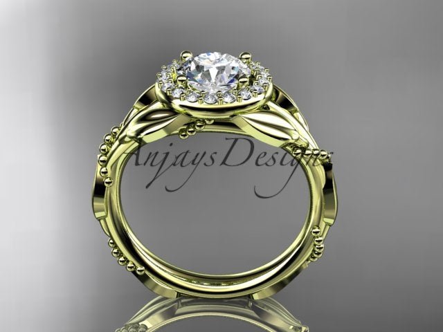 1 Carat Round Brilliant Lab Grown Diamond Nature Inspired Engagement Ring Leaf Vine CVD Diamond Ring - AnjaysDesigns