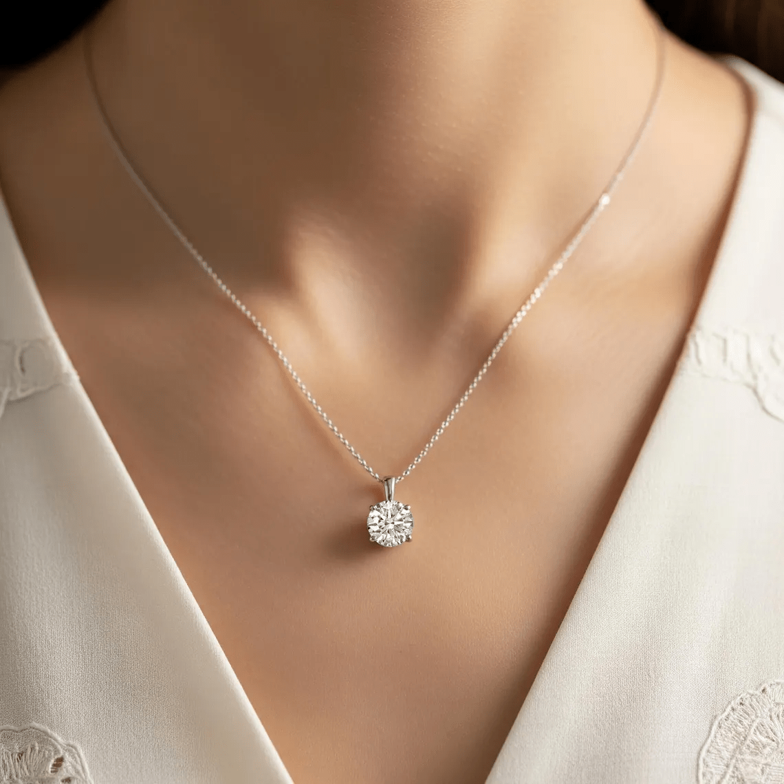 Lab Diamond Solitaire Pendant Round Cut Lab Grown Diamond Bridesmaid Pendant Solid 14K Gold Diamond Pendant Gift For Her - AnjaysDesigns