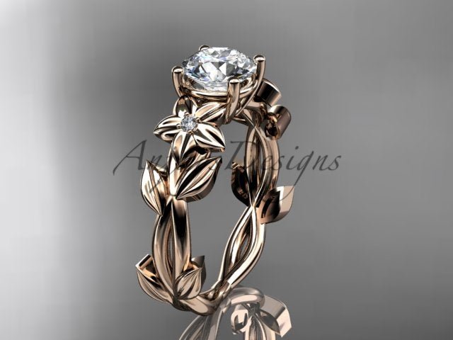 Round Diamond Nature Inspired Engagement Ring Lab Grown Diamond Unique Wedding Rings - AnjaysDesigns
