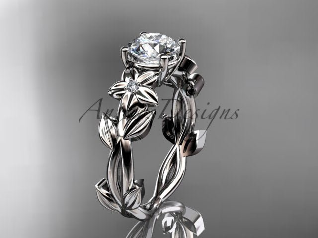 Round Diamond Nature Inspired Engagement Ring Lab Grown Diamond Unique Wedding Rings - AnjaysDesigns