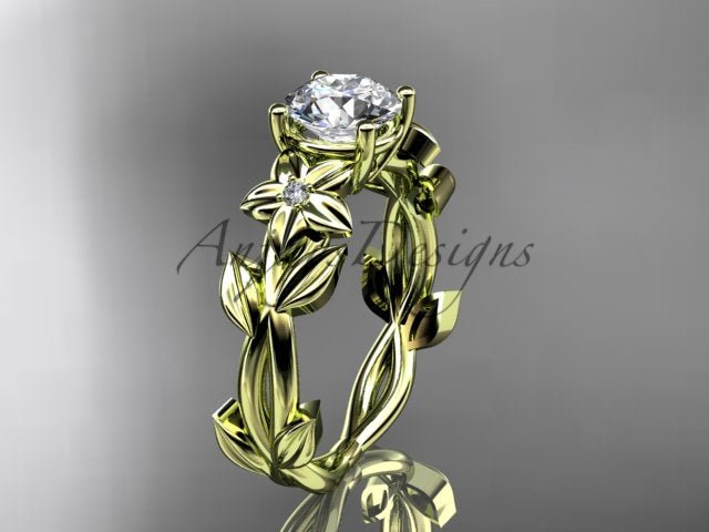 Round Diamond Nature Inspired Engagement Ring Lab Grown Diamond Unique Wedding Rings - AnjaysDesigns