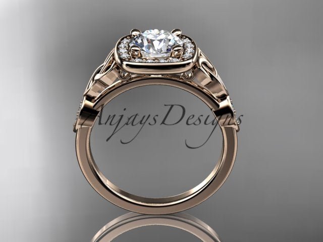 Celtic Engagement Ring 1 CT Round Lab Grown Diamond Halo Ring CVD Diamond - AnjaysDesigns