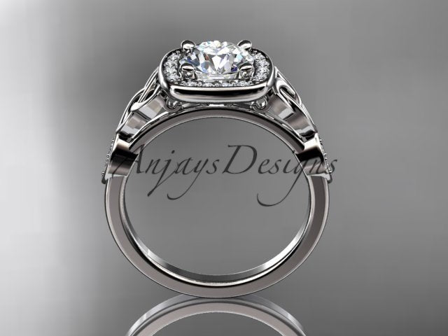 Celtic Engagement Ring 1 CT Round Lab Grown Diamond Halo Ring CVD Diamond - AnjaysDesigns