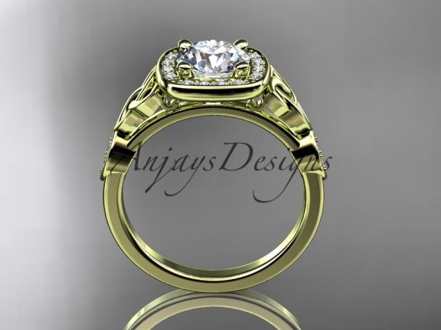 Celtic Engagement Ring 1 CT Round Lab Grown Diamond Halo Ring CVD Diamond - AnjaysDesigns