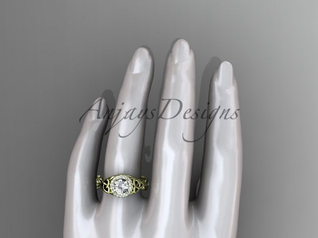 1 Carat Round Lab Grown Diamond Ring Celtic Halo Nature Inspired Engagement Ring