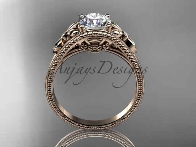 1 Carat Lab Grown Diamond Round Engagement Ring Nature Inspired Leaf and Vine Ring