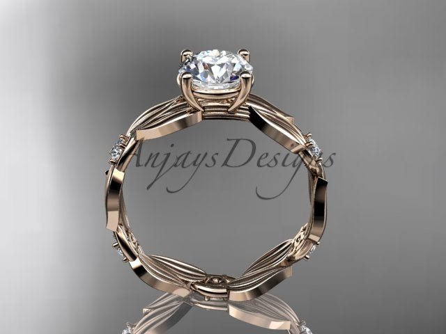 Round lab grown diamond leaf and vine wedding ring in 14k rose gold