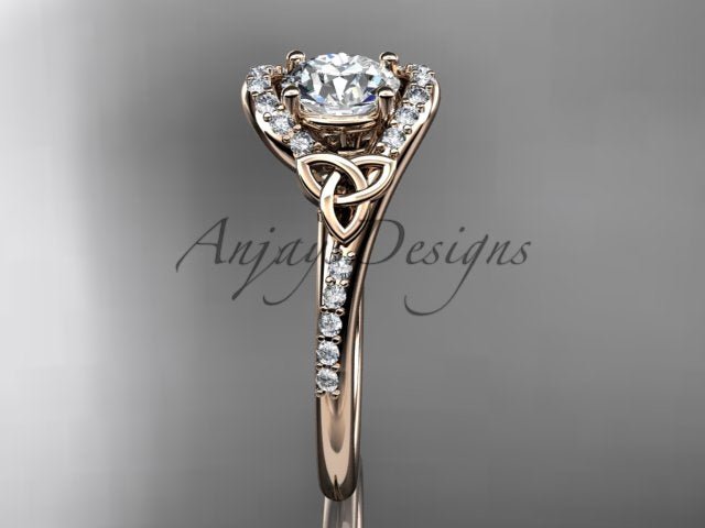 Celtic Engagement Ring 1 Carat Round Lab Grown Diamond Ring Trinity Knot Thin Engagement Ring Dainty Ring - AnjaysDesigns