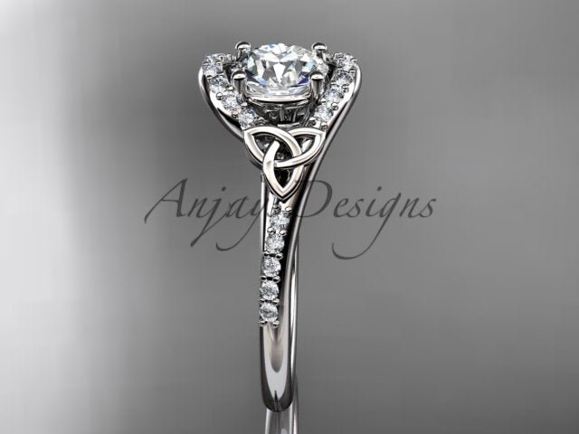 Celtic Engagement Ring 1 Carat Round Lab Grown Diamond Ring Trinity Knot Thin Engagement Ring Dainty Ring - AnjaysDesigns