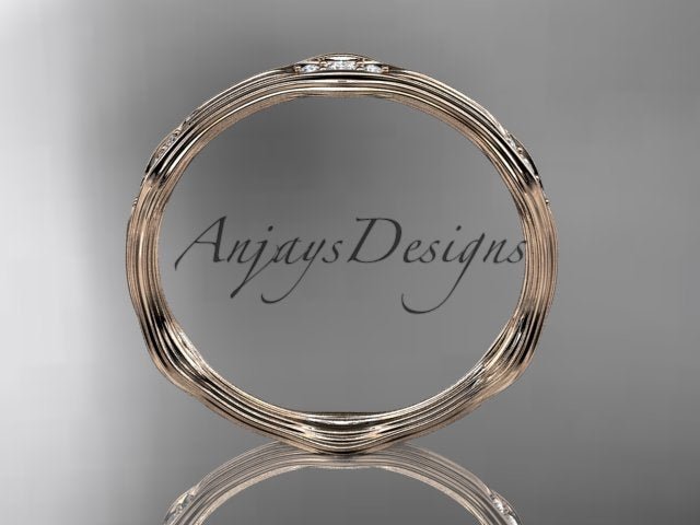 Diamond Branch Wedding Band Thin Dainty Wedding Band Nature Inspired Delicate Ring - AnjaysDesigns