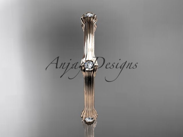 Petite Diamond Wedding Band Thin Wedding Band Nature Inspired Delicate Ring - AnjaysDesigns