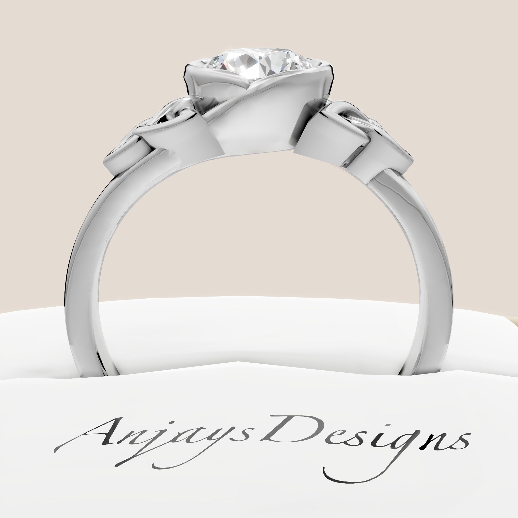 Celtic Trinity Knot Engagement Ring Bezel Set 1 Carat Diamond Engagement Ring Round Cut