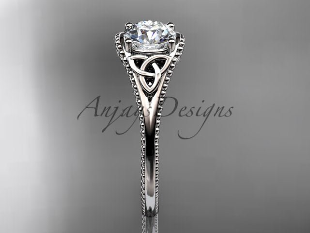 Celtic Diamond Engagement Ring 1 Carat Round Lab Grown Diamond Trinity Knot Ring Unique Solitaire Ring - AnjaysDesigns