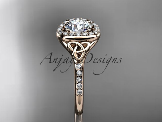 1 Carat Diamond Celtic Engagement Ring Lab Grown Diamond Halo Ring Trinity Knot Eternal Love Ring